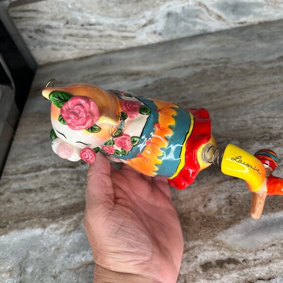 Whimsiclay Margarita Ceramic Kitty Cat Statue Figurine Colorful Festive Flowers - Picture 6 of 10